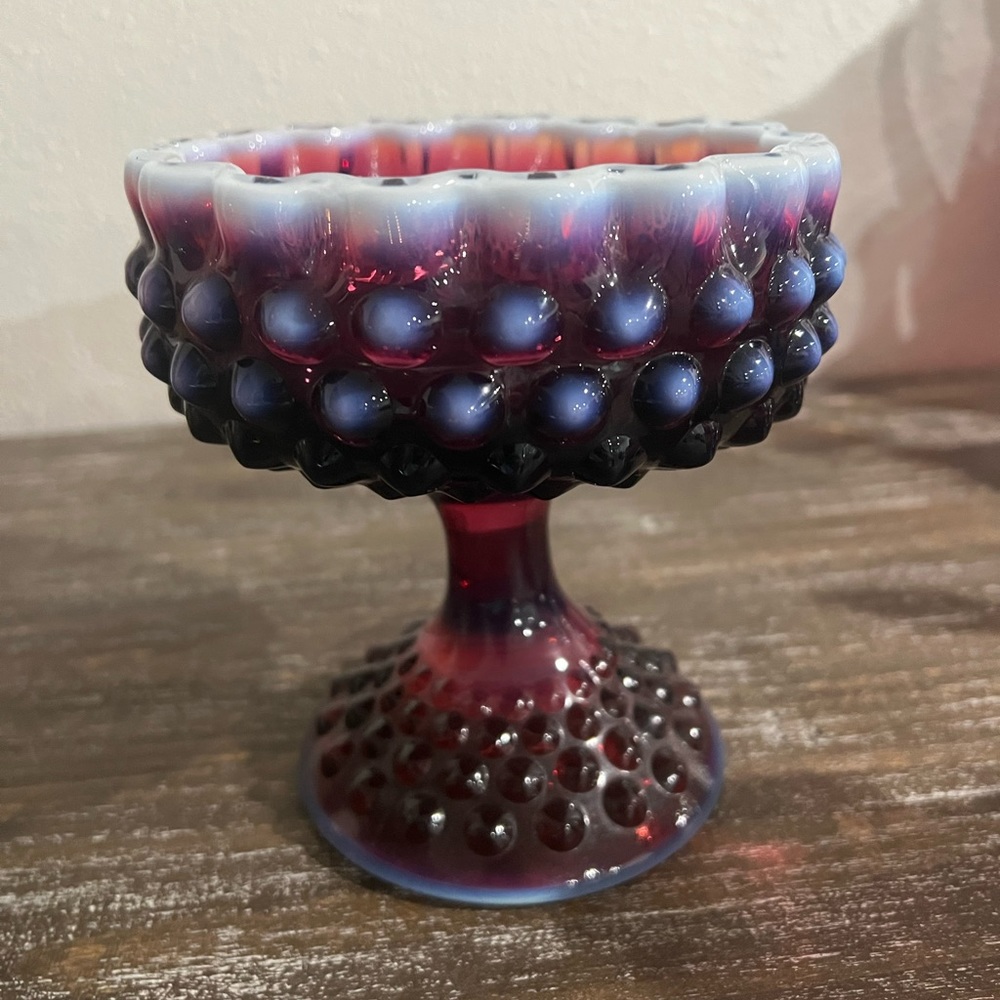 Fenton Plum Opalescent Hobnail Comport